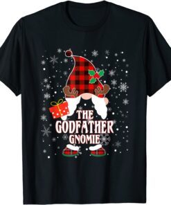 Godfather Gnome Buffalo Plaid Matching Family Christmas Tee Shirt