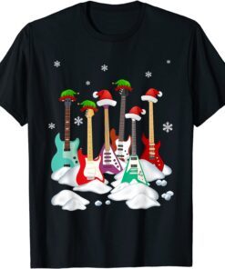 Guitar Santa Hat Christmas Tree Music Loves Xmas Tee Shirt