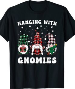 Hanging With Gnomies Christmas Buffalo Plaid Red White Green Tee Shirt