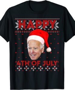 Happy 4th Of July Santa Hat Joe Biden Ugly Christmas Tee Shirt
