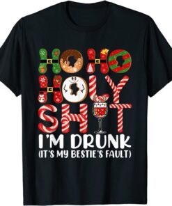 Ho Ho Holy Shit I'm Drunk Wine Christmas Drinking Tee Shirt