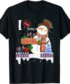 I Love Being A Yaya Snowman Christmas Tee Shirt