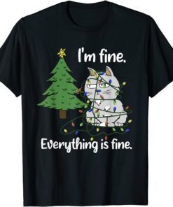 I'm Fine Everything Is Fine Tangled Up Cat Christmas Lights T-Shirt