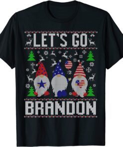 Let's Go Brandon American Heart Flag Gnome Ugly Christmas Tee Shirt
