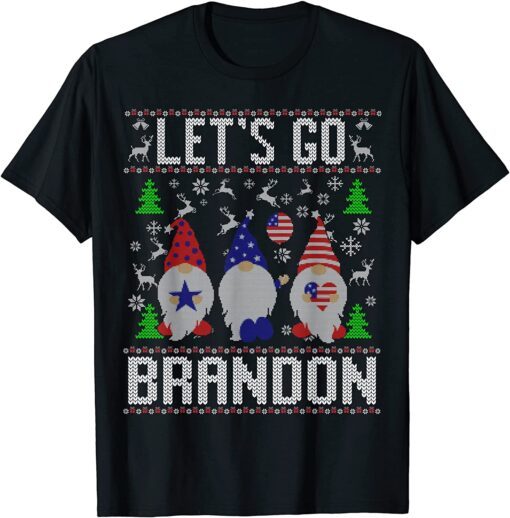 Let's Go Brandon American Heart Flag Gnome Ugly Christmas Tee Shirt