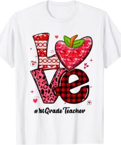 Love 1st Grade Teacher Leopard Heart Valentines Day Tee Shirt