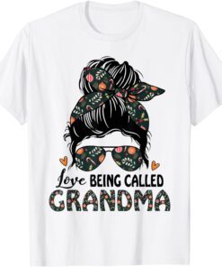 Love Being Called Grandma Messy Bun Xmas Ornament Floral Tee Shirt