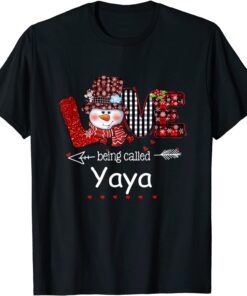 Love being called Yaya Snowman Christmas Red Plaid Tee Shirt