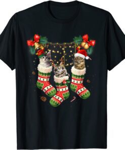 Maine Coons In Christmas Sock Pajamas Family Cat Lover Tee Shirt