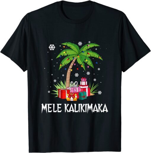 Mele Kalikimaka Christmas Lights Palm Tree Hawaiian Tee Shirt