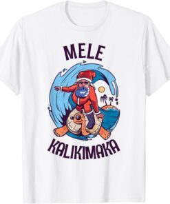 Mele Kalikimaka Surfing Santa Hawaiian Christmas Xmas Tee Shirt