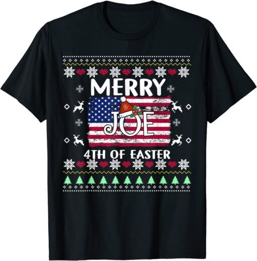 Merry 4th Of Easter U.S Flag Mr Santa President Xmas Tee Shirt