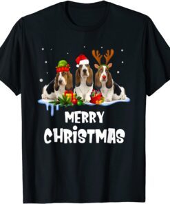 Merry Basset Hound Dog Christmas Pajama Reindeer Santa Light Tee Shirt