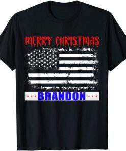 Merry Christmas Brandon - Let's Go Brandon America Flag Tee Shirt