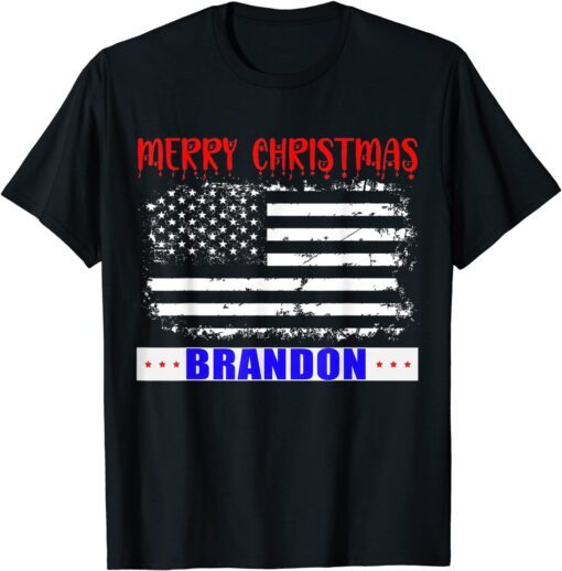 Merry Christmas Brandon - Let's Go Brandon America Flag Tee Shirt