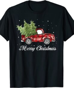 Merry Christmas Buffalo Truck Tree Red Plaid Tee Shirt