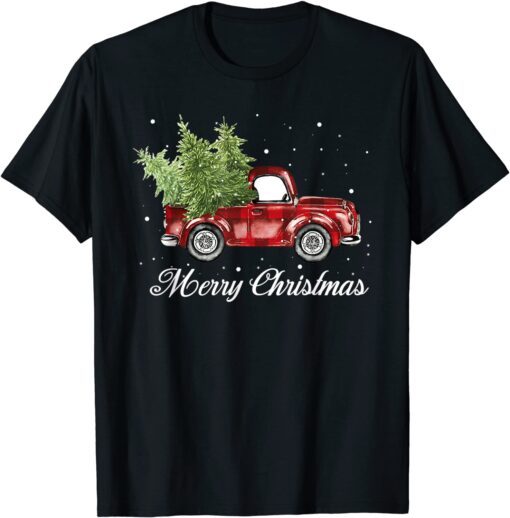 Merry Christmas Buffalo Truck Tree Red Plaid Tee Shirt