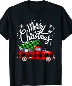 Merry Christmas Buffalo Truck Tree Red Plaid family matching Tee Shirt