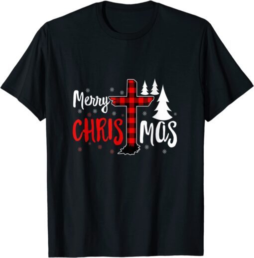 Merry Christmas Christians Buffalo Plaid Tee Shirt