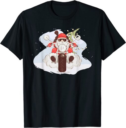 Merry Christmas Cool Santa Riding A Motorcycle Tee Shirt