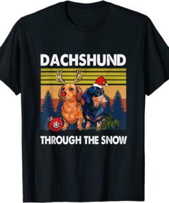 Merry Christmas Dachshund Dog Through The Snow Tee Shirt