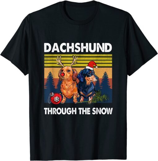 Merry Christmas Dachshund Dog Through The Snow Tee Shirt