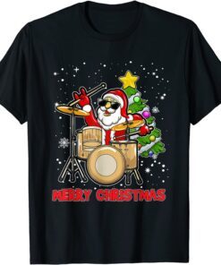 Merry Christmas Drum And Santa Drummer Lover Xmas Tee Shirt