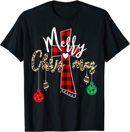 Merry Christmas Leopard Buffalo Red Plaid Tee Shirt