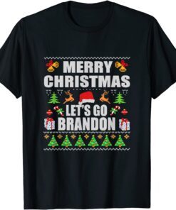 Merry Christmas Let's go Brandon Ugly Sweater Style Matching Tee Shirt