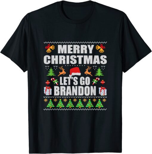 Merry Christmas Let's go Brandon Ugly Sweater Style Matching Tee Shirt