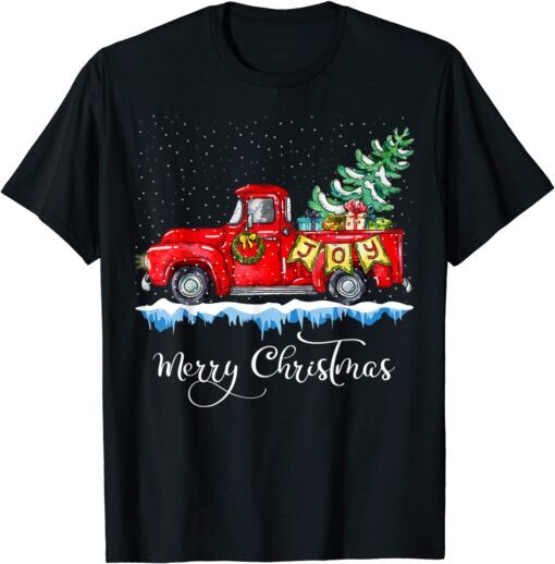 Merry Christmas Red Truck Old Fashioned Christmas Tee Shirt