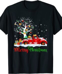 Merry Christmas Red Truck Plaid Christmas Tree Lights Snow Tee Shirt