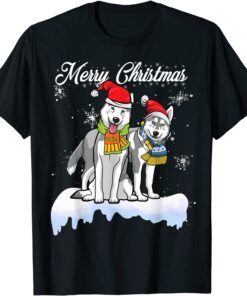 Merry Christmas Santa Siberian Husky Dog Christmas Tee shirt