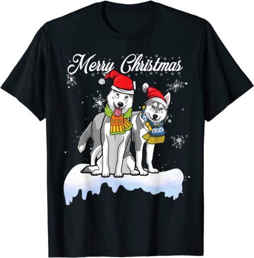 Merry Christmas Santa Siberian Husky Dog Christmas Tee shirt