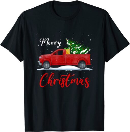 Merry Christmas Truck Red With Tree Xmas Pajama Tee Shirt