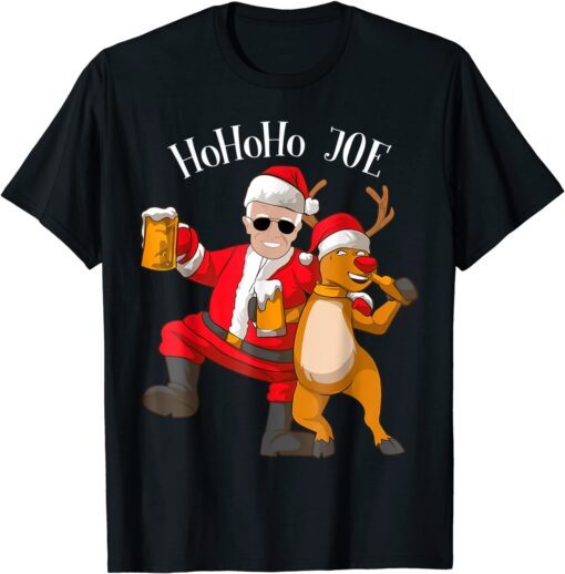 Merry Christmas with Biden HoHoHo Joe Reindeer beer Tee Shirt