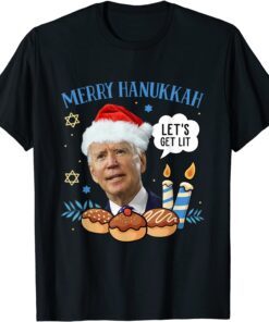 Merry Hanukkah Let's Get Lit Biden Christmas Tee Shirt