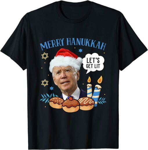 Merry Hanukkah Let's Get Lit Biden Christmas Tee Shirt