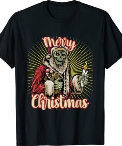 Merry Scary Christmas Ugly Sweater Santa Claus Skull Tee Shirt