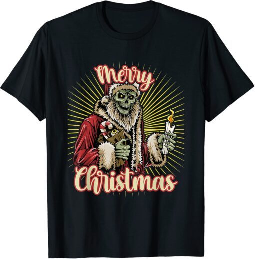 Merry Scary Christmas Ugly Sweater Santa Claus Skull Tee Shirt