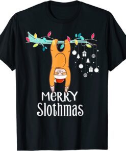 Merry Slothmas Christmas Sloth Pajamas Santa Hat Xmas Sloth Tee Shirt