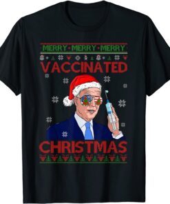 Merry Vaccinated Christmas Funny Joe Biden Vaccine Knitted Tee Shirt