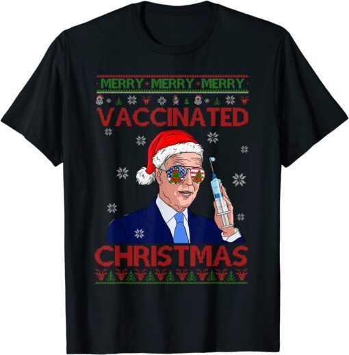 Merry Vaccinated Christmas Funny Joe Biden Vaccine Knitted Tee Shirt