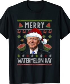 Merry Watermelon Day Santa Joe Biden Ugly Christmas Tee Shirt