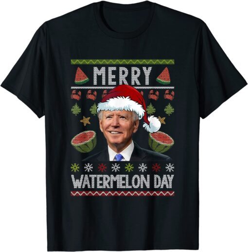 Merry Watermelon Day Santa Joe Biden Ugly Christmas Tee Shirt