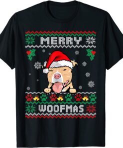 Merry Woofmas Pit Bull Dog Ugly Christmas Tee Shirt