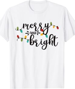 Merry and Bright Cute Xmas Tree Lights Tee Shirt