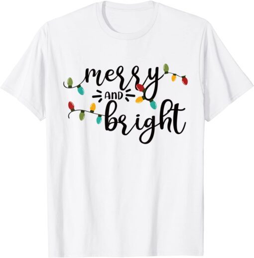 Merry and Bright Cute Xmas Tree Lights Tee Shirt