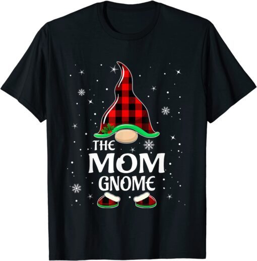 Mom Gnome Buffalo Plaid Matching Family Christmas T-Shirt