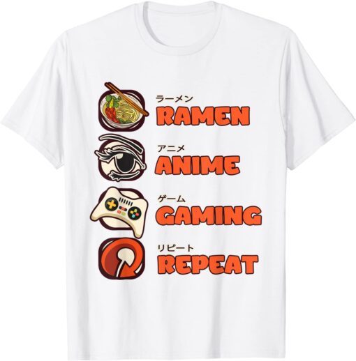 Otaku Ramen Anime Gaming Repeat Gamer Video Games Tee Shirt